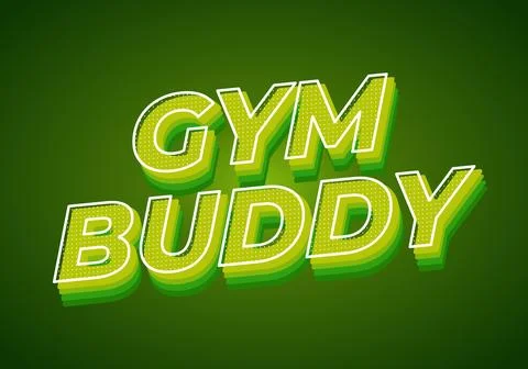 Bold 3D retro text GYM BUDDY in layered green and yellow on a dark green ba.. Stock Illustration