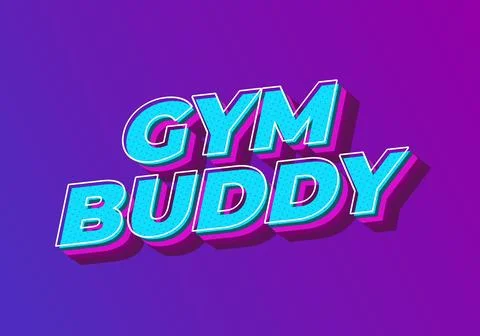 Bold 3d retro text gym buddy in cyan with pink shadow on purple gradient ba.. Illustrazione stock