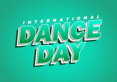 Bold 3d retro text international dance day on teal dotted background, energ.. Stock Illustration