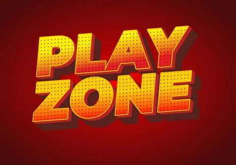 Bold 3d retro text PLAY ZONE in yellow orange with dotted halftone gradient.. Stock Illustration