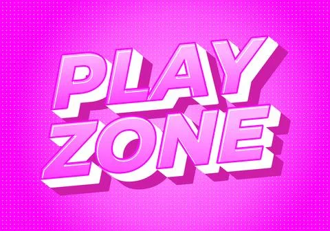 Bold 3D retro text PLAY ZONE in pink and white with drop shadow on vibrant .. Stock Illustration