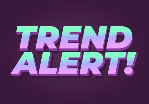 Bold 3d retro text reading TREND ALERT! in mint to purple gradient on dark .. 스톡 일러스트