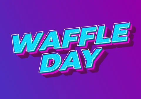 Bold 3d retro text reading WAFFLE DAY in bright cyan with magenta shadow on.. 스톡 일러스트