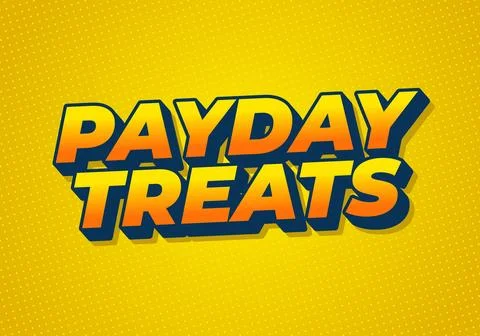 Bold 3D retro text reading payday treats in orange gradient with navy blue .. Ilustración de archivo