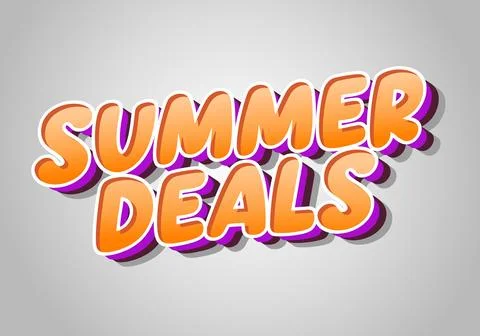Bold 3d summer deals text in orange gradient with purple shadow on gray bac.. Stock Illustration