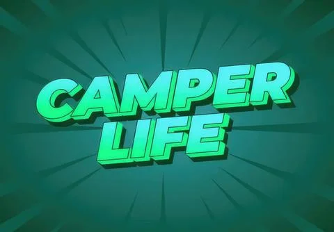 Bold 3d text camper life on green background Ilustración de archivo
