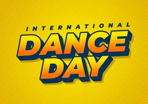 Bold 3D text dance day with international above on a yellow dotted backgrou.. Stock Illustration
