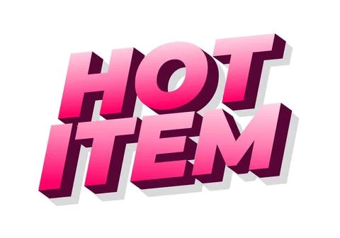 Bold, 3D text design featuring the words HOT ITEM in a vibrant pink Illustrazione stock