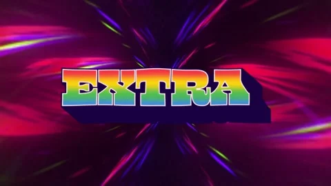 Bold 3D text EXTRA staying centered on play, streaks shifting behind into radial Stock Footage 332666958