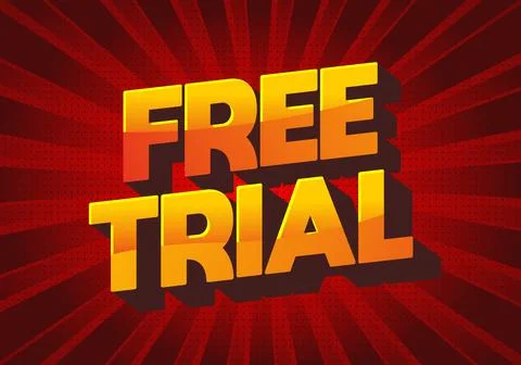 Bold 3d text free trial in yellow and orange on red comic burst background,.. イラスト素材