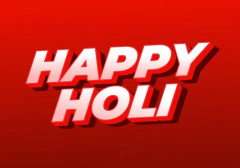 Bold 3d text happy holi on vibrant red background with comic halftone dots,.. Stock Illustration