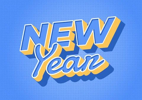 Bold 3D text New Year on blue dotted background. Stock Illustration
