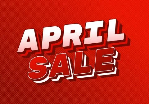 Bold 3d text reading APRIL SALE in white and red on a textured red backgrou.. Illustrazione stock