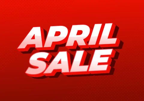 Bold 3d text reading April Sale in white and red on gradient red background.. イラスト素材
