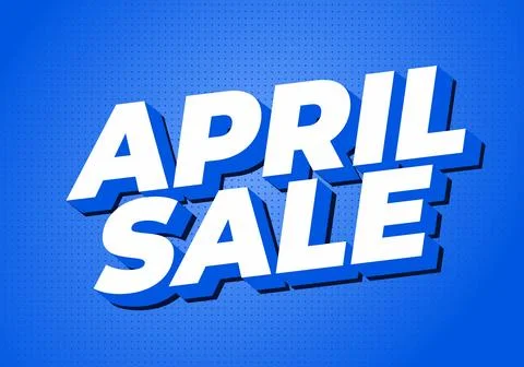 Bold 3d text reading APRIL SALE on a vibrant blue dotted background, high c.. Stock Illustration