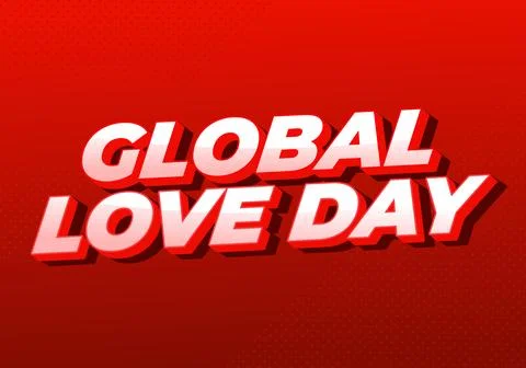 Bold 3d text reading global love day on vibrant red background with halfton.. Stock Illustration