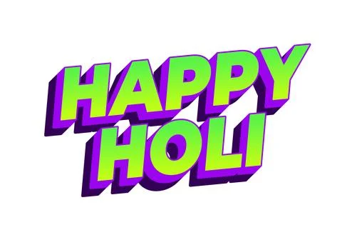 Bold 3D text reading happy holi in lime green with purple shadows on white .. Stock Illustration