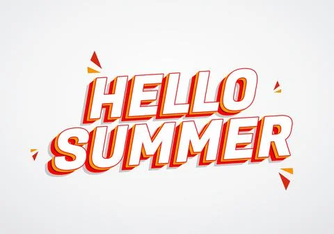 Bold 3D text reading hello summer in red and orange on a light gray backgro.. Stock Illustration