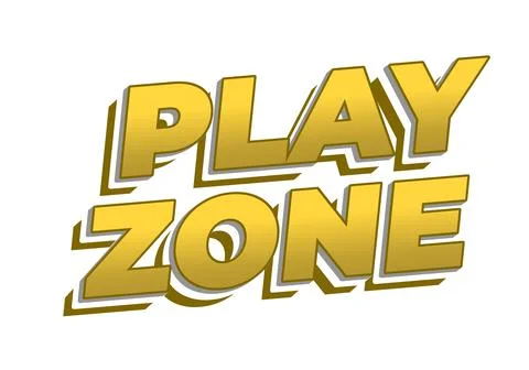 Bold 3d text reading play zone in dark yellow, comic style, white background Stock Illustration
