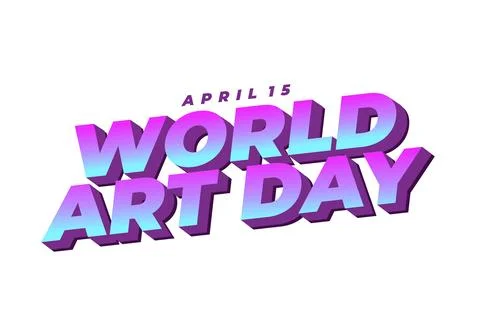 Bold 3D text reading WORLD ART DAY in large gradient purple blue letters wi.. Stock Illustration