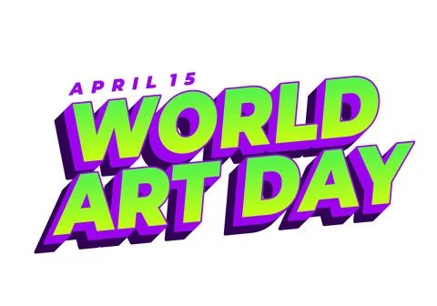 Bold 3d text reading world art day with april 15 above, bright green letter.. Ilustração Stock