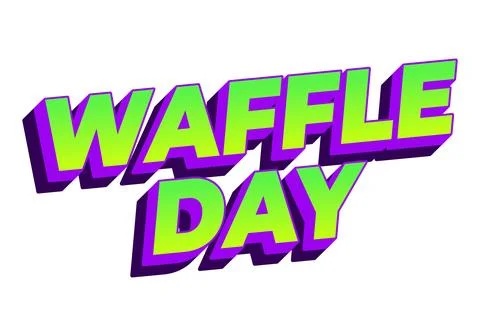 Bold 3D text waffle day in neon green with purple shadow on white backgroun.. Stock Illustration