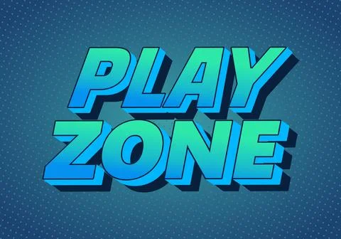 Bold 3D turquoise and blue retro text play zone on dotted teal background w.. Stock Illustration