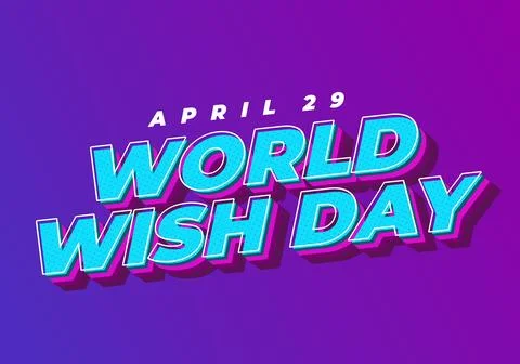 Bold 3d turquoise and pink retro typography reading World Wish Day with Apr.. Stock Illustration