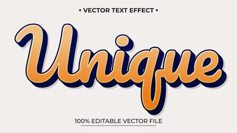 Bold, 3D "Unique" Text Effect with Orange and Blue Colors on White Background Stock Illustration