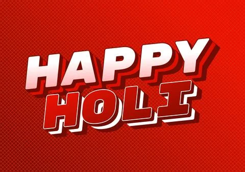 Bold 3d white and red text happy holi on textured red background, comic sty.. Stock Illustration