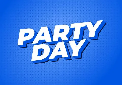 Bold 3D white text reading party day cast against a bright blue dotted back.. 스톡 일러스트