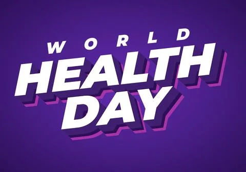 Bold 3D white text reading world health day on a purple background with pin.. Stock Illustration