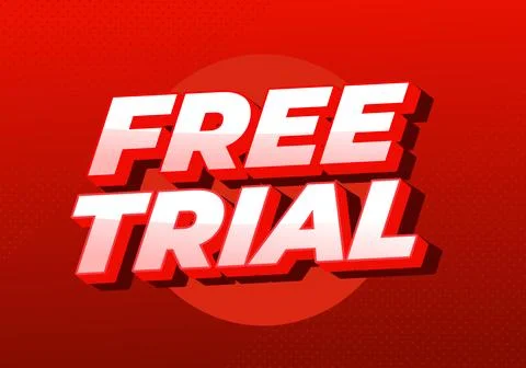 Bold 3d white text reading free trial on a red gradient background with hal.. Stock Illustration