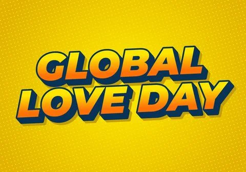 Bold 3d yellow and orange text GLOBAL LOVE DAY on a dotted yellow backgroun.. Stock Illustration