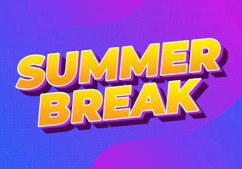 Bold 3D yellow and orange text reading SUMMER BREAK on a vibrant purple and.. Stock Illustration