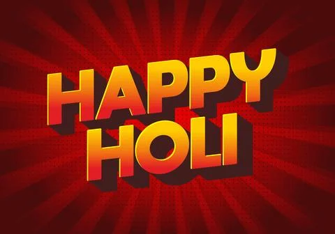 Bold 3d yellow and red text reading happy holi on a red sunburst background.. Stock Illustration