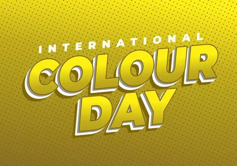 Bold 3d yellow comic style text reading international colour day on a dotte.. Illustrazione stock
