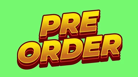 Bold 3d yellow orange pre order motion text with red shadow on bright green.. Stock Footage 330786687