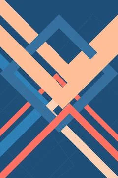 A bold abstract arrow-like design uses peach, coral, and red bars with dark.. Stock Illustration