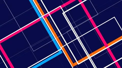 A bold abstract background of crossing geometric lines in neon blue, pink, .. Ilustração Stock