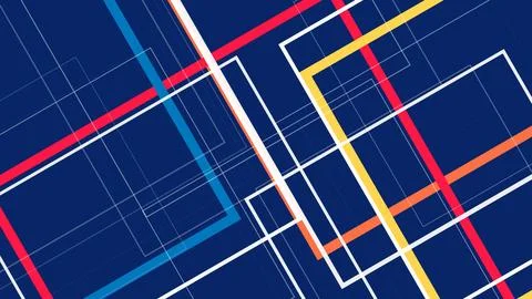 A bold abstract background shows a geometric grid overlaid with neon red, b.. Stock Illustration