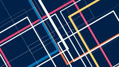 A bold abstract city grid of intersecting geometric lines and vibrant neon .. 스톡 일러스트