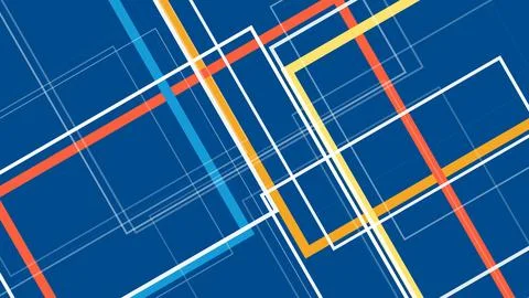 A bold abstract composition of blue architectural grid blocks intersected b.. 스톡 일러스트