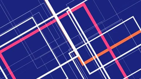 A bold abstract composition of geometric grid lines with neon pink and oran.. Stock Illustration
