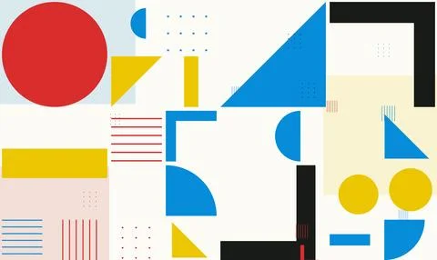 Bold abstract geometric pattern with striking primary colors and black stru.. Stock Illustration