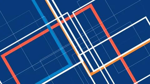 Bold abstract geometry shows intersecting network lines and frames in rich .. Illustrazione stock