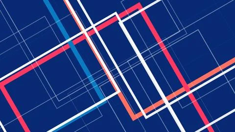A bold abstract pattern of intersecting red, white, and blue geometric stri.. 스톡 일러스트