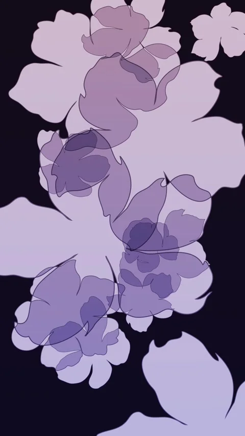 Bold abstract purple flowers float and rotate on dark background. Stock Footage 324083640