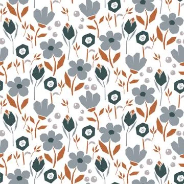Bold abstract seamless pattern with flowers and leaves on a white background Stock Illustration