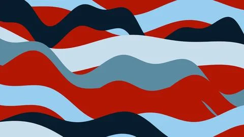 Bold abstract waves of red, light blue, and navy create a flowing pattern acr Stockillustratie